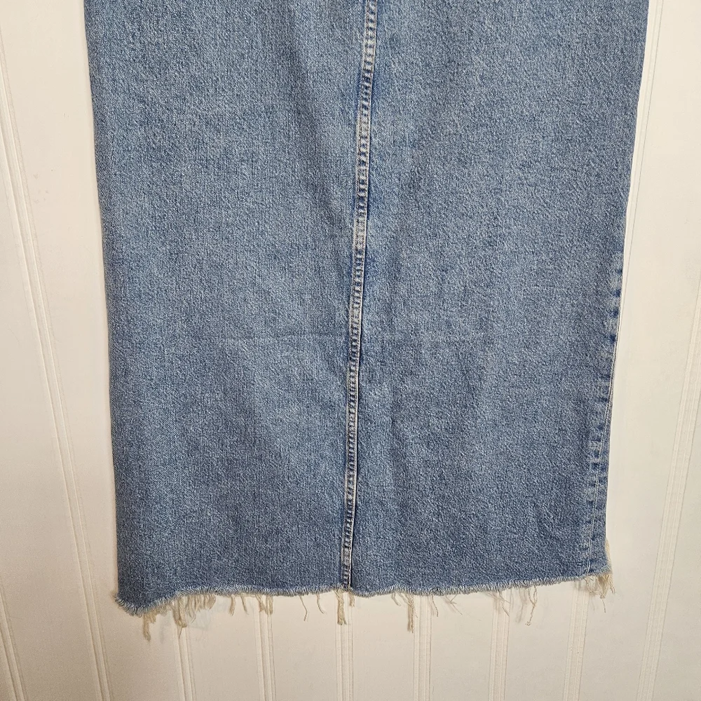 MOTHER Maxi Denim Skirt Womens Sz 29 Blue Denim Ditcher Maxi Fray Slit Rodeo - Picture 10 of 16